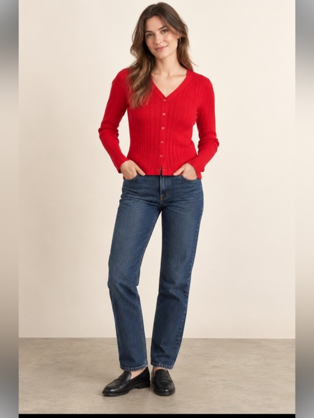 Vintage 90s Red Ribbed Button Front Cardigan Sweater Size Large